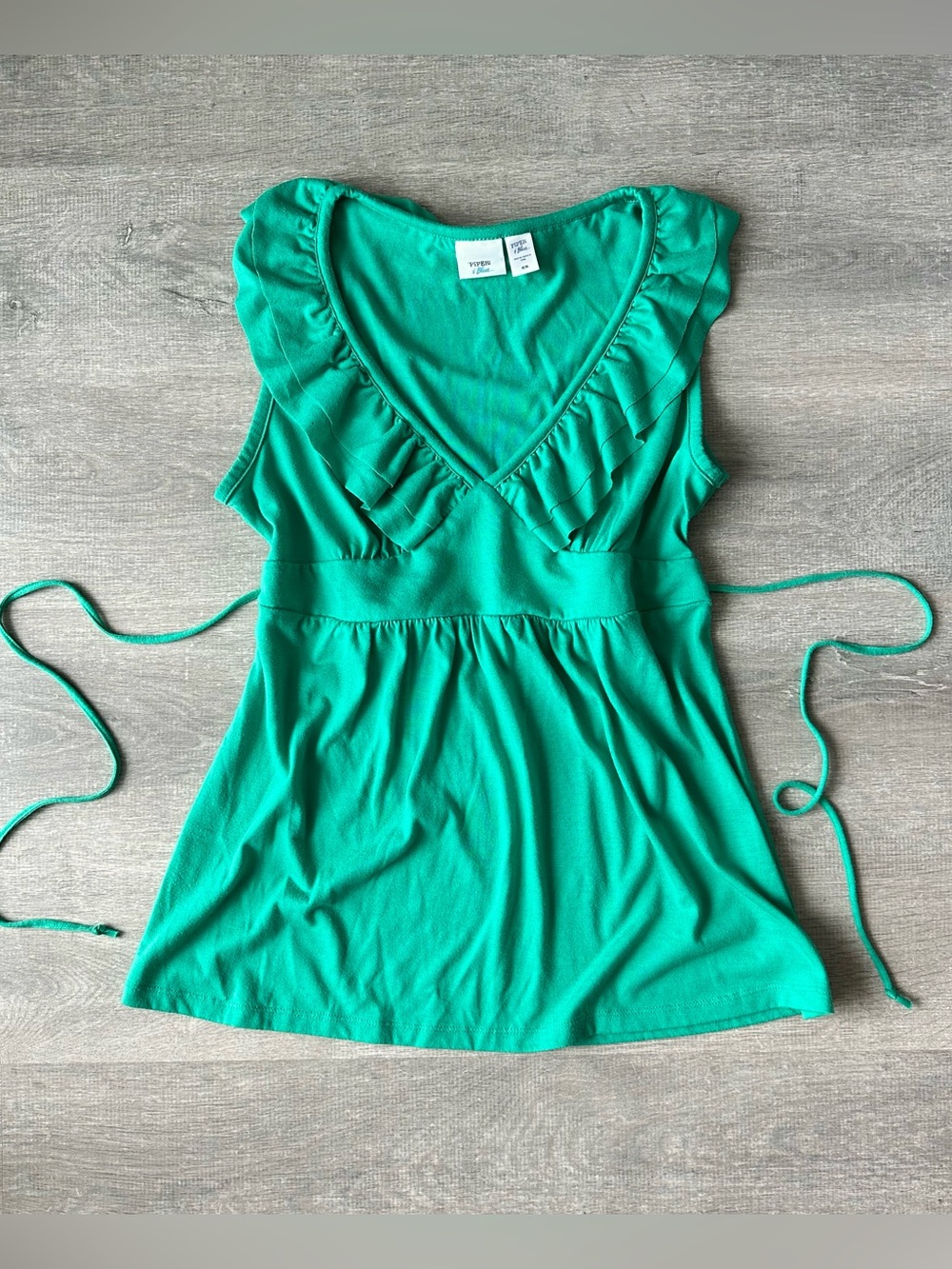 Y2K Piper Green Ruffle V-Neck Tie-Waist Tank babydoll